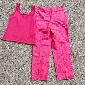 VTG Rafael Silk Embroidered Beaded Straight Leg Pants Matching Top Size 10 & M